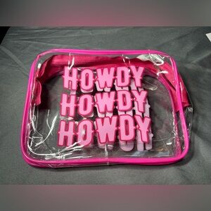 New Clear Pink Vinyl Makeup Bag with 'HOWDY' Graphic